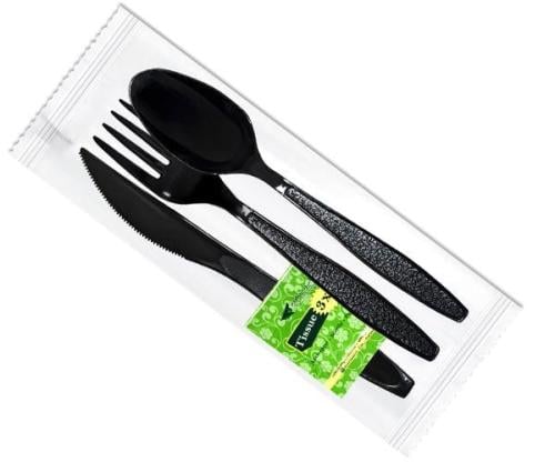 4-Piece Wrapped Heavy-Duty PP Cutlery Kits (Fork, Knife, Spoon, Napkin) — 500/Case