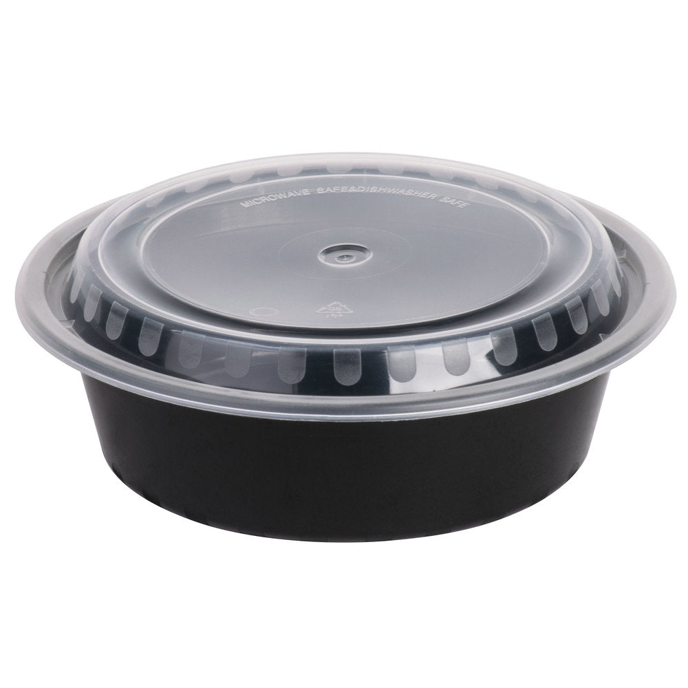 32 oz Black Heavyweight Round Containers with Lids — 150/Pack