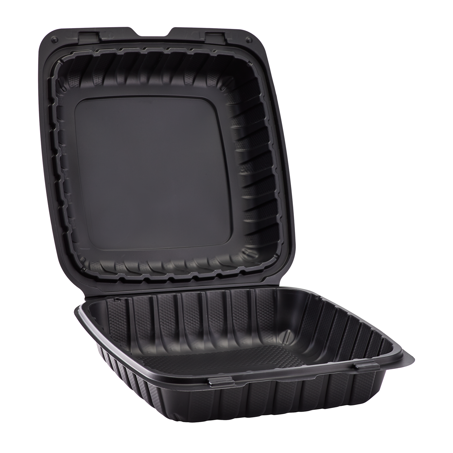 9" x 9" Black Mineral-Filled Takeout Clamshells — 150/Case