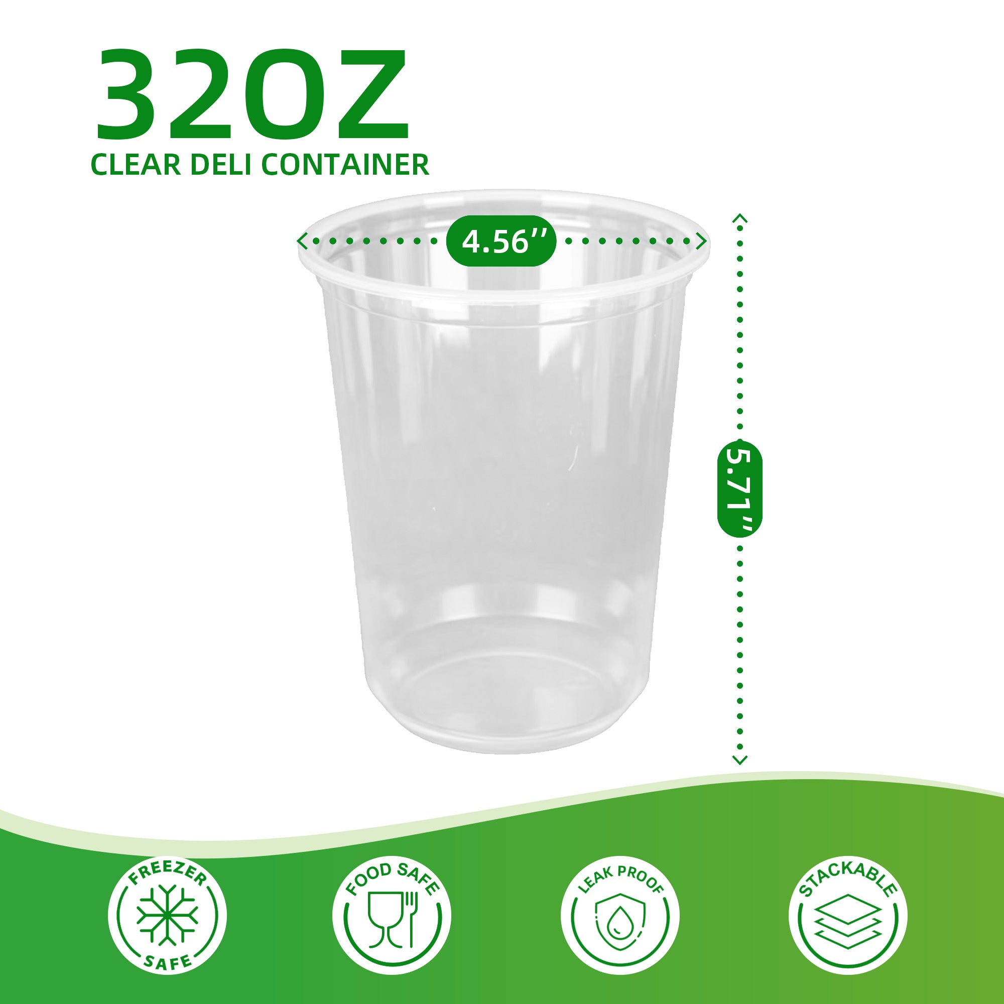 32 oz Clear Heavy-Duty PP Deli Containers (Base Only) — 500/Case