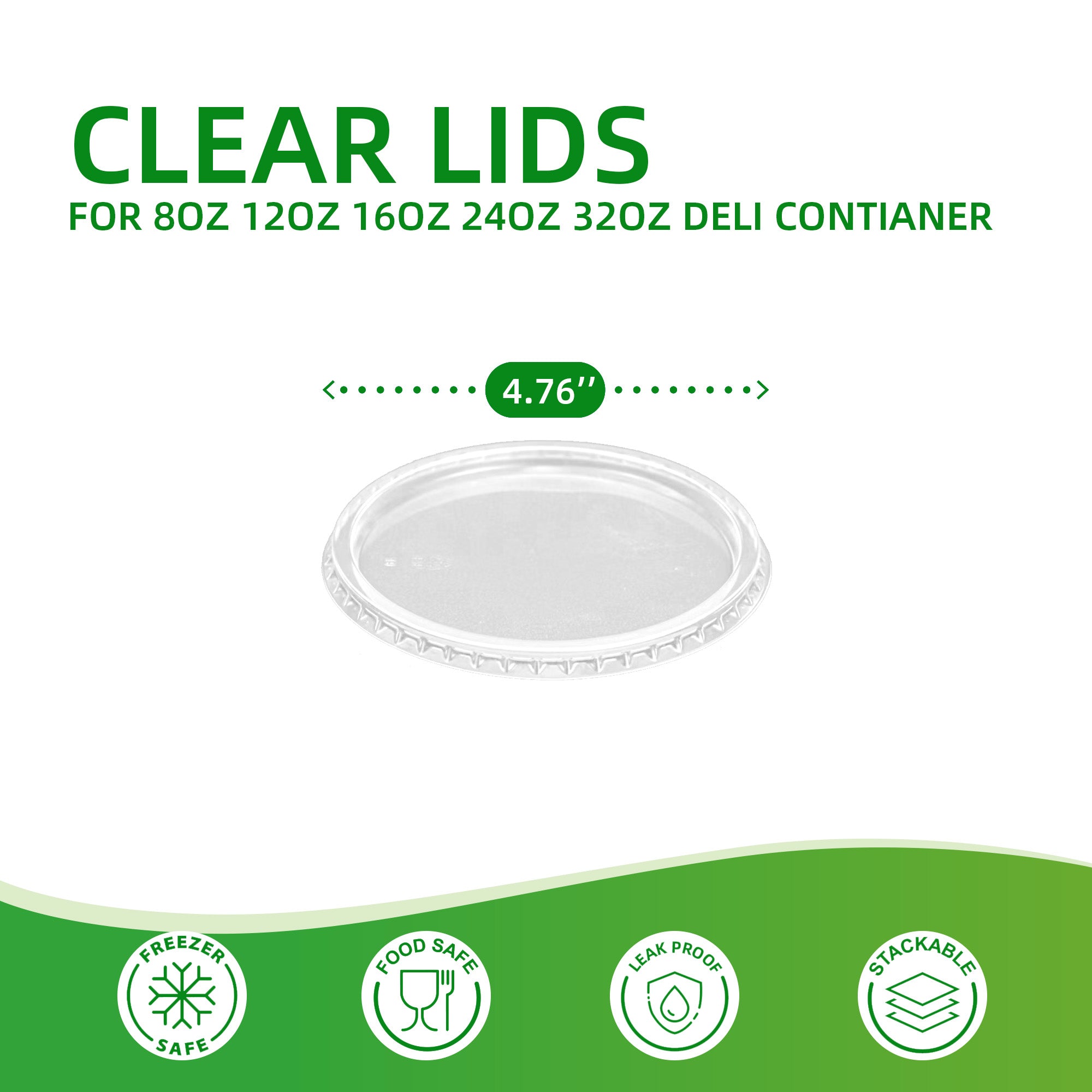 8–32 oz Clear Heavy-Duty Deli Container Lids — 500/Case
