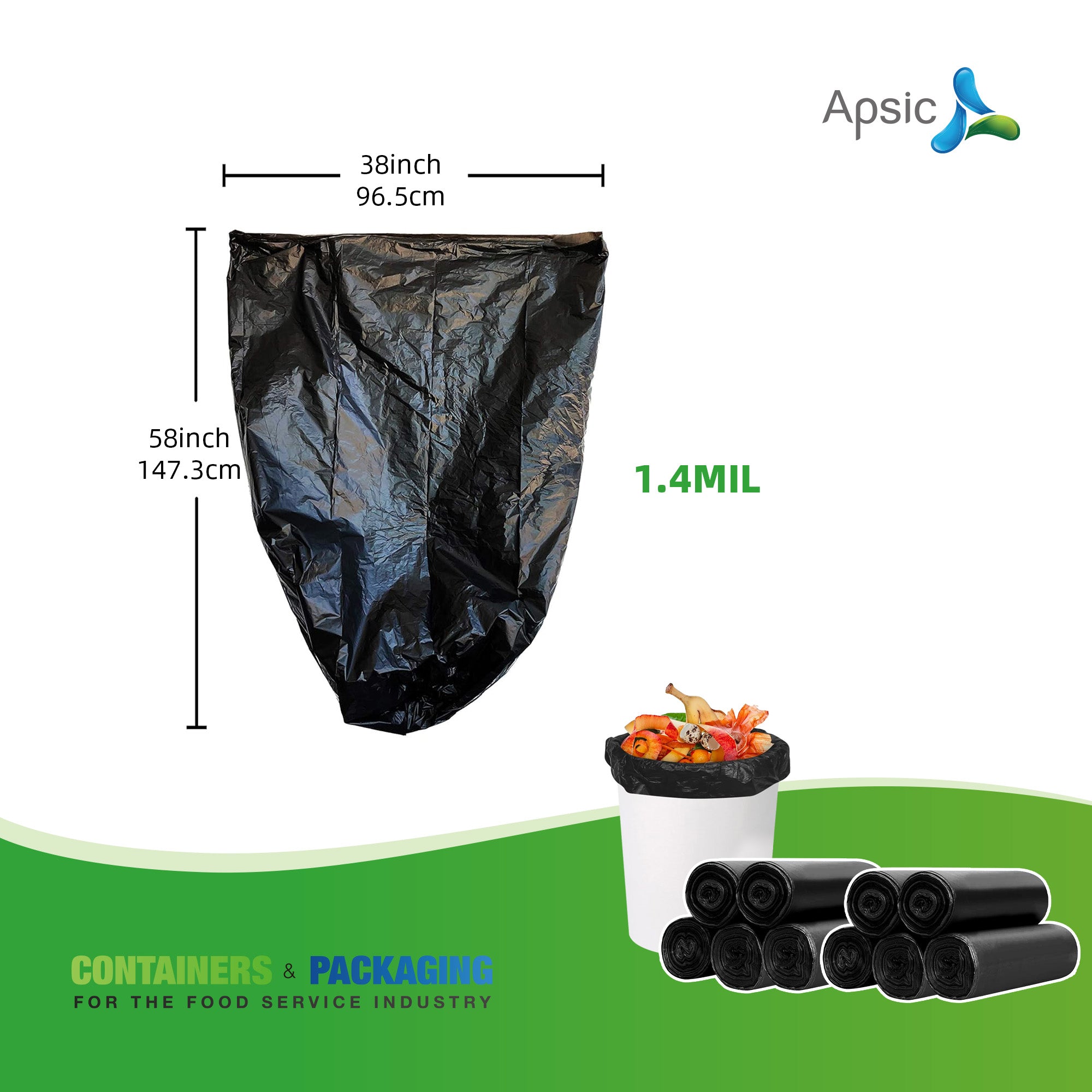 38" x 58" Black 2 mil Can Liners (60 gal) — 100/Case