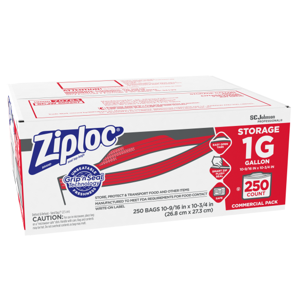 Ziploc 1 gal Clear Resealable Food Storage Bags (10.56" x 11") — 250/Pack
