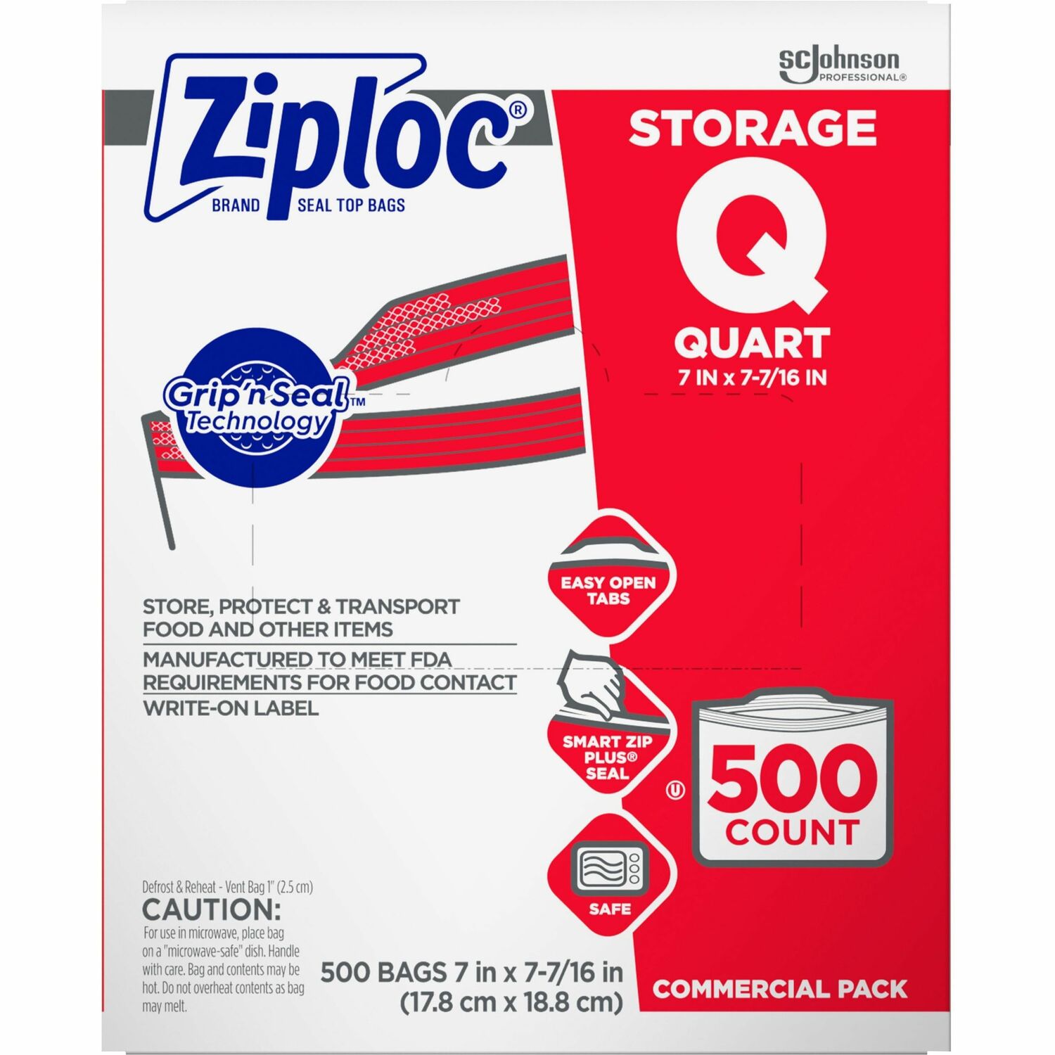 Ziploc 1 qt Clear Resealable Food Storage Bags (7" x 8") — 500/Pack