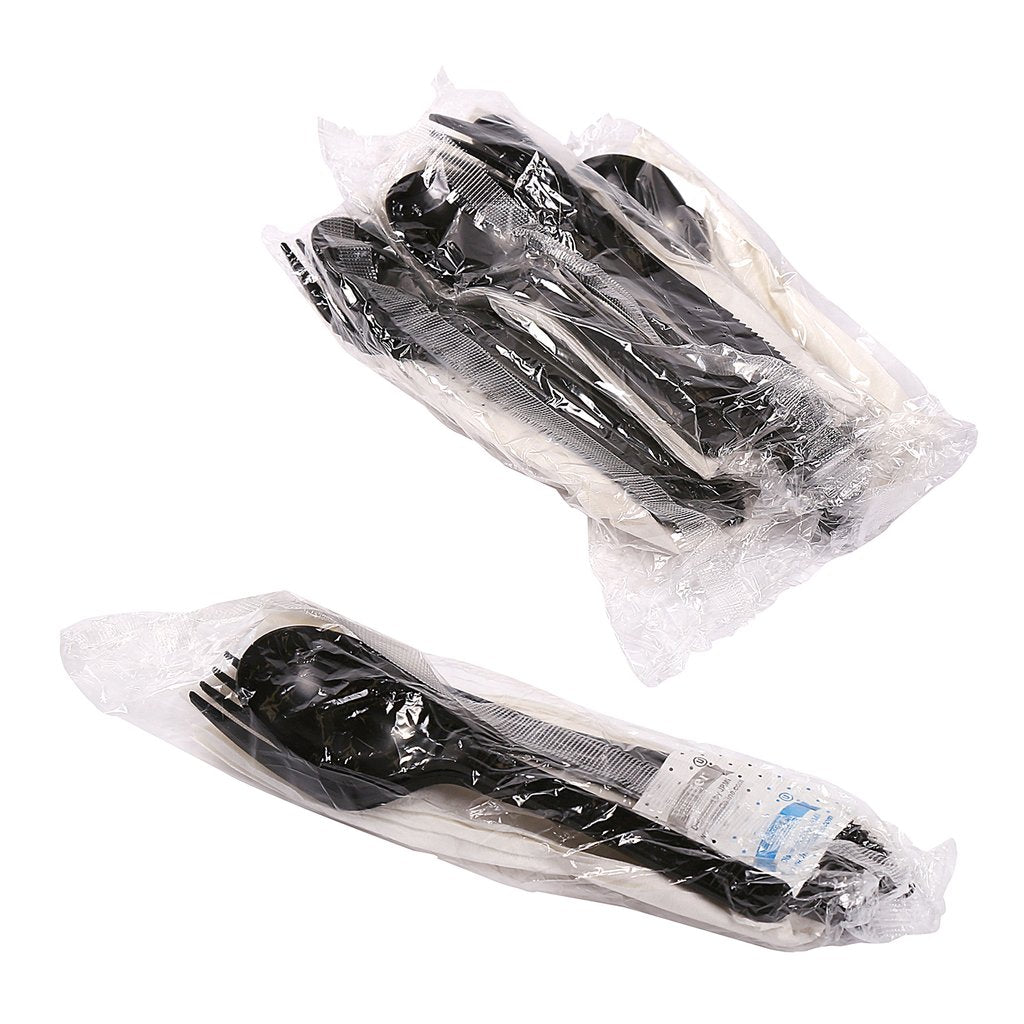 6-Piece Black Heavyweight Cutlery Kits — 250/Case