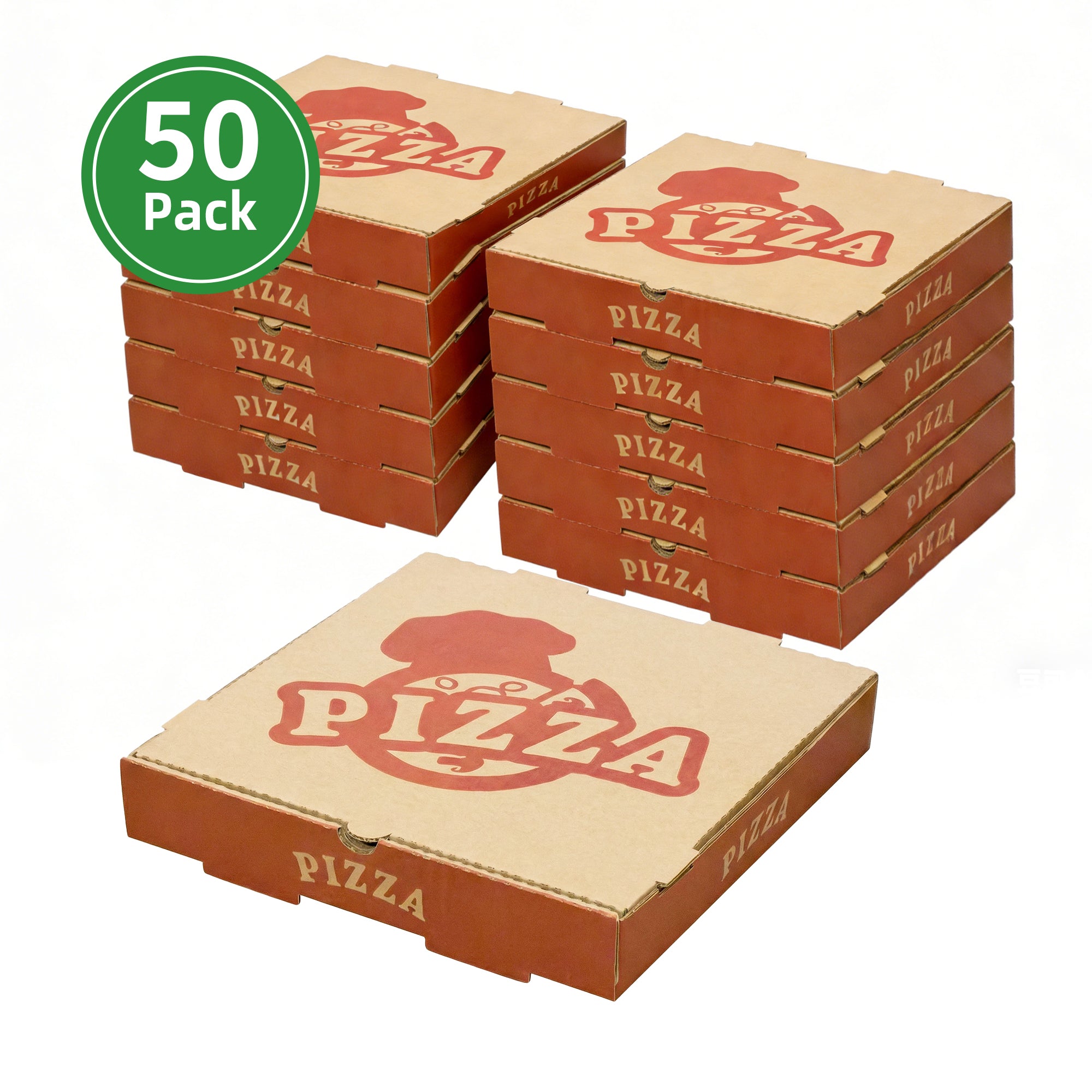 12" x 12" x 2" Brown Kraft Pizza Boxes (Plain, B-Flute) — 50/Case