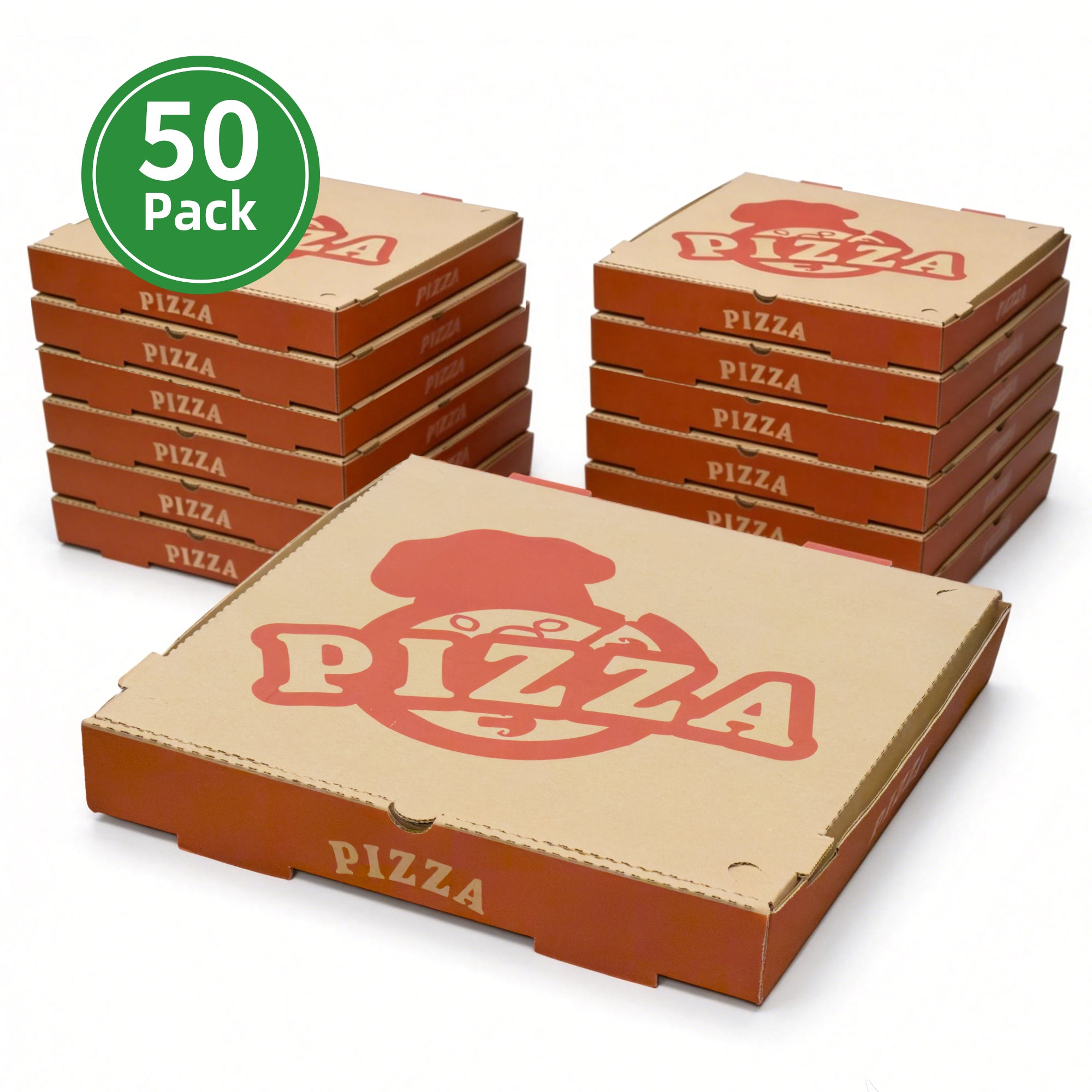 14" x 14" x 2" Brown Kraft Pizza Boxes (Plain, B-Flute) — 50/Case