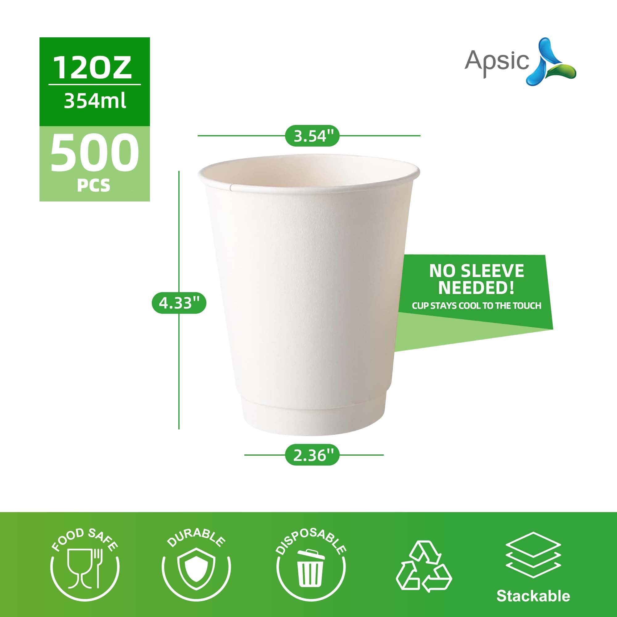 12 oz White Double-Wall Paper Hot Cups — 500/Case
