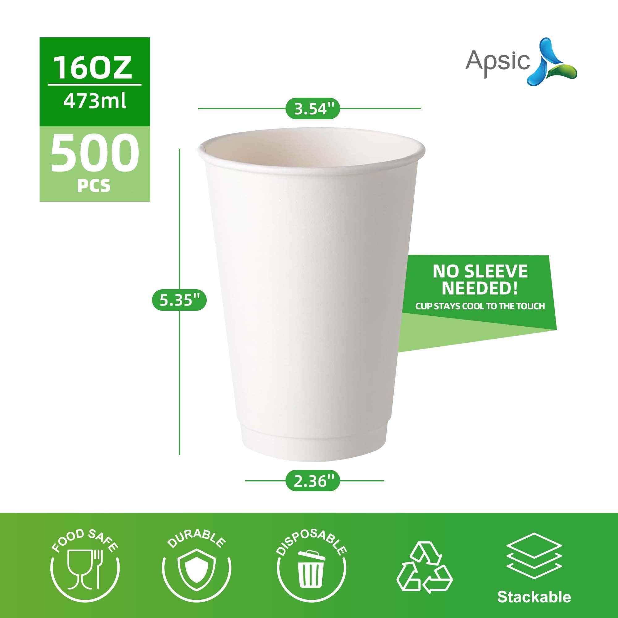 16 oz White Double-Wall Paper Hot Cups — 500/Case