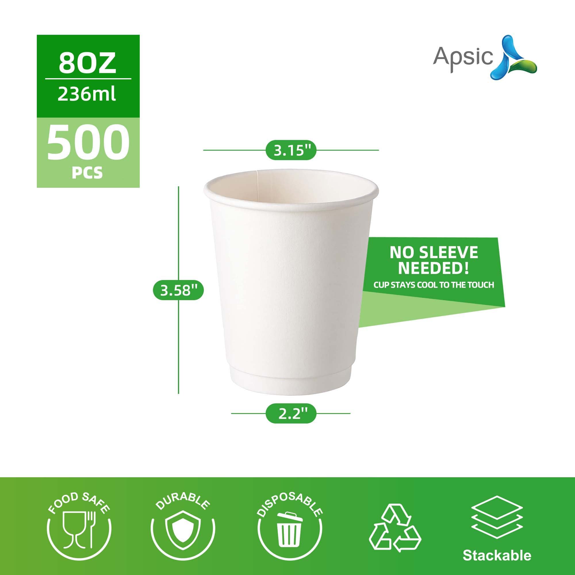 8 oz White Double-Wall Paper Hot Cups — 500/Case