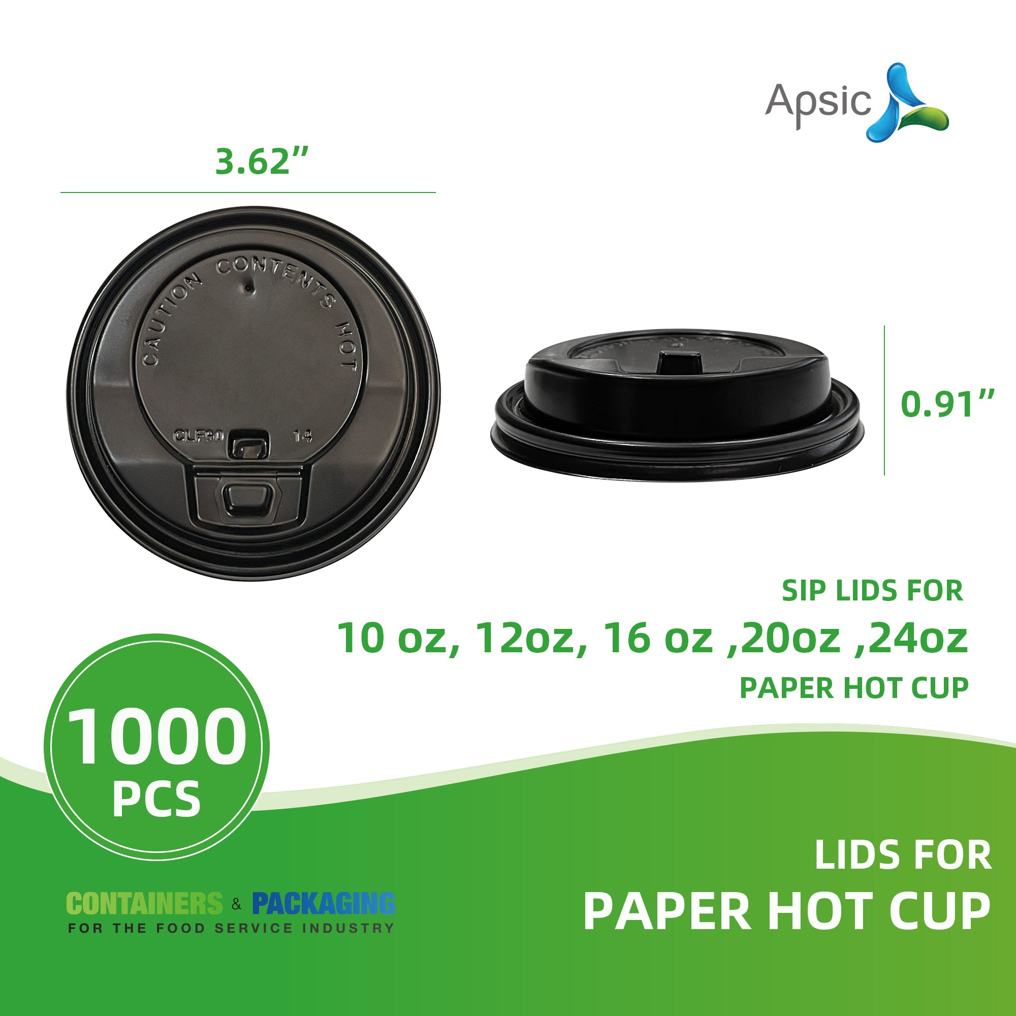 10–16 oz Black Paper Cup Travel Lids with Hinged Tab — 1,000/Case