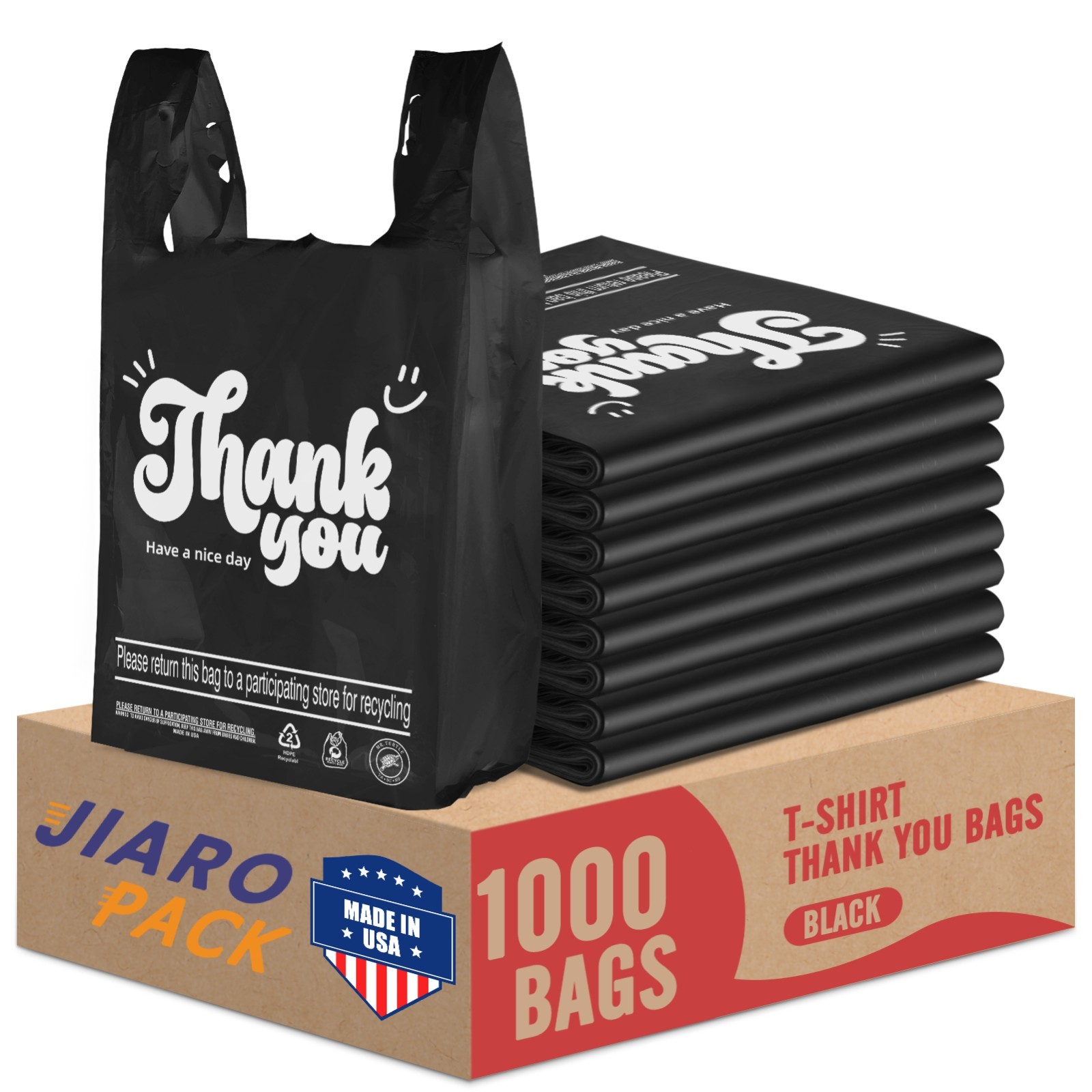 Black Thank You T-Shirt Bags — 1,000/Pack